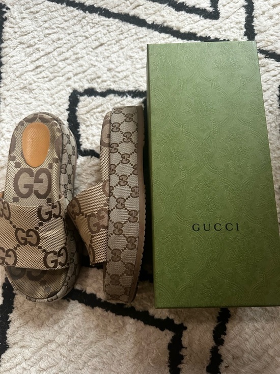 Gucci Shoes - Gucci- GG Logo Slide Sandals - Camel Ebony 38
